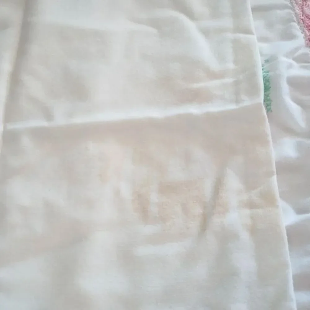Vintage Hand Embroidered Pillowcases Pair Cross Stitch Pink Floral Queen